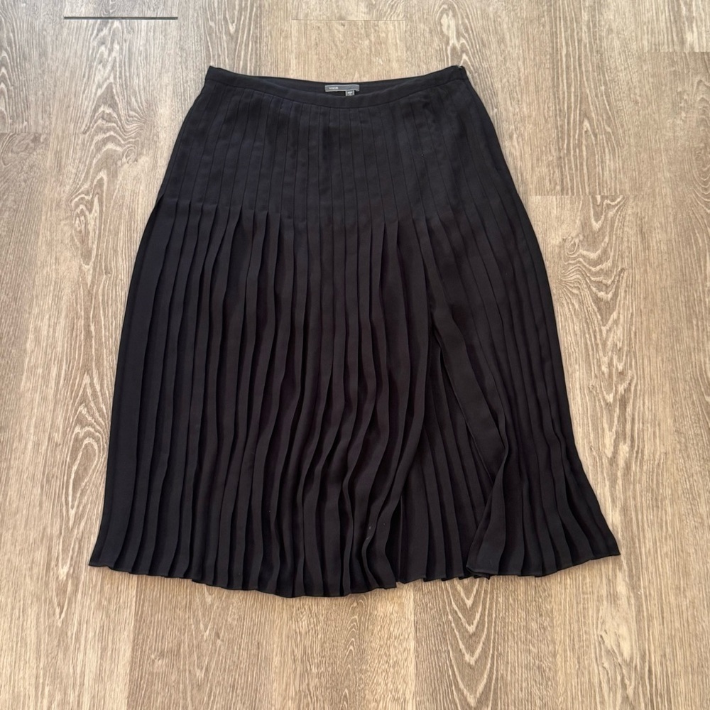 VINCE Womens Draped Pleated Classic Preppy Luxury Midi Skirt Black Reg $425 Sz 8
